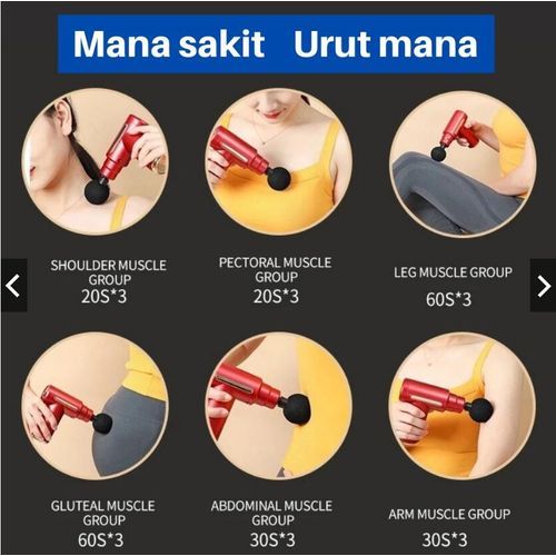 USB MiniHandheld Fascia Massage Gun Muscle Relaxation With 4 Heads   Silent Percussion Gun 10H Battery 6 Heads Muscle Recovery Red