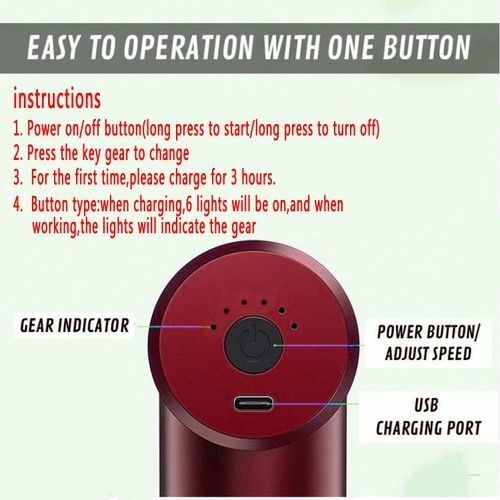 USB MiniHandheld Fascia Massage Gun Muscle Relaxation With 4 Heads   Silent Percussion Gun 10H Battery 6 Heads Muscle Recovery Red