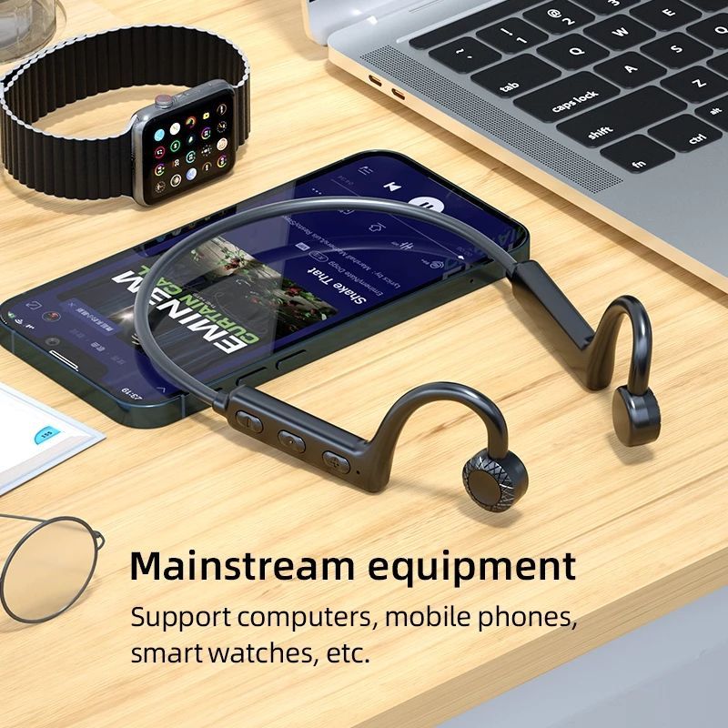 Open Ear Bone Conduction Bluetooth Headphones, Lightweight Wireless Sports Earphones with Mic, IPX5 Waterproof, Long Battery Life, Hifi Sound for Running Cycling, Painless Wear for All Phones Black