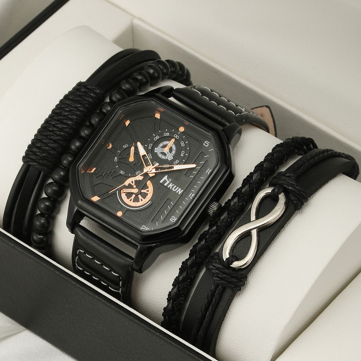 Quartz Watches Large Dial Fashion New Double Layer Square Shell Belt Casual Men's Sports Personality Bracelet Set Quartz Watch