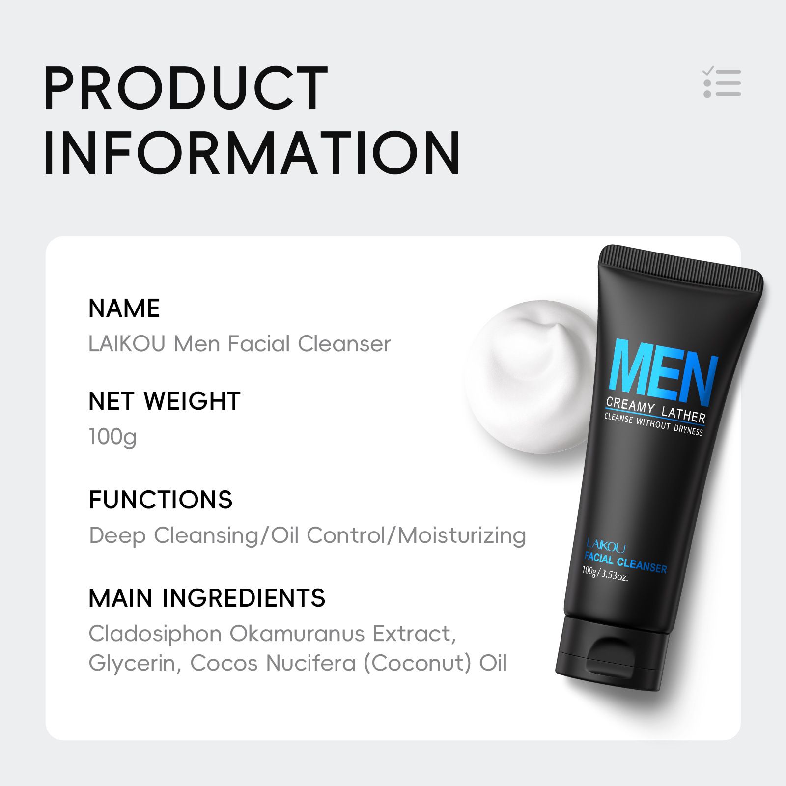 Men's Facial Cleanser 100g Cleanses Pores and Moisturizes Men's Skincare Products Cleansers
