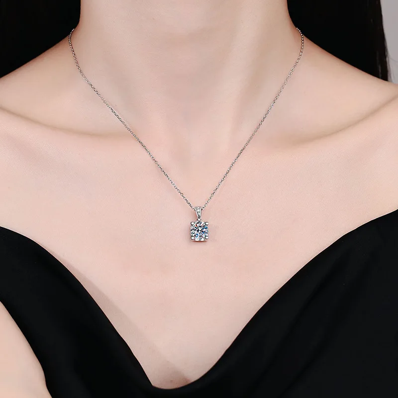 0.5-2CT D Color Moissanite Woman Pendant Sier Necklace For Women Chains Party Bridal Fine Jewelry 925sterling Silver Necklace