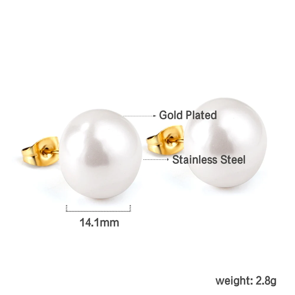 ashion Accessories Suitable for Women's Banquet Stainless Steel Flat White Pearl Gold Color Anti Allergic Earrings