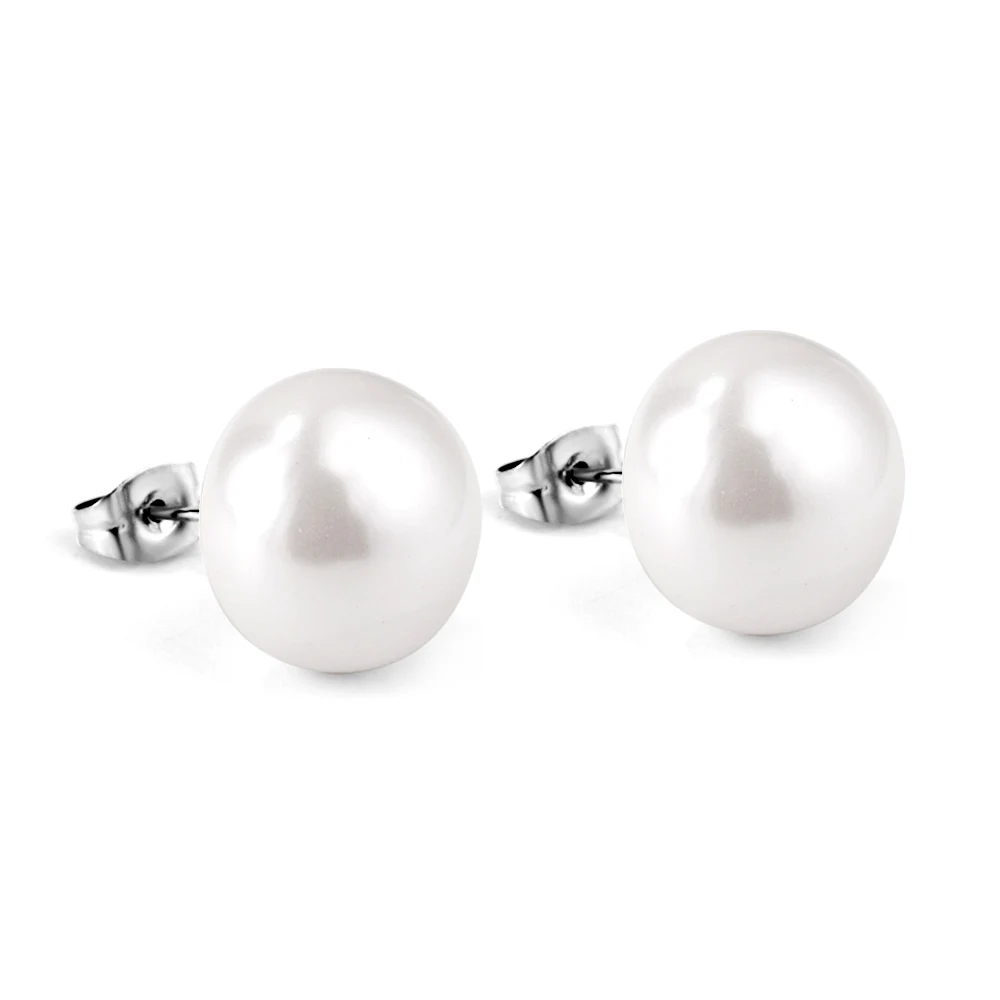 ashion Accessories Suitable for Women's Banquet Stainless Steel Flat White Pearl Gold Color Anti Allergic Earrings