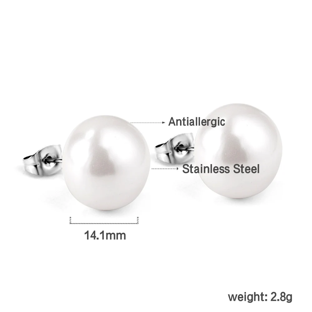 ashion Accessories Suitable for Women's Banquet Stainless Steel Flat White Pearl Gold Color Anti Allergic Earrings