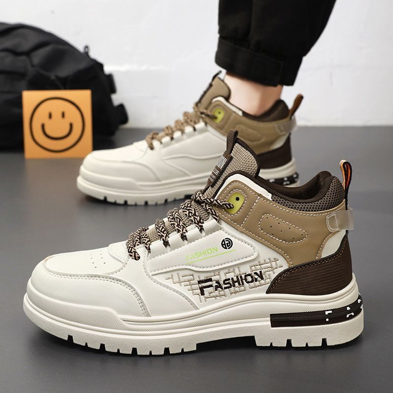 Men's comfortable breathable high top small white shoes thick soled sports casual board shoes Skateboarding