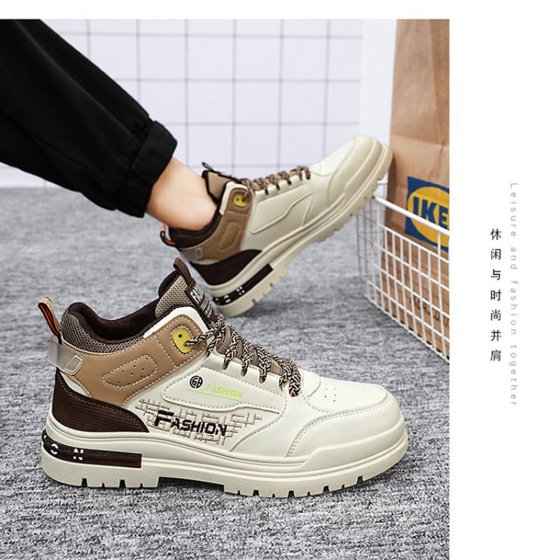Men's comfortable breathable high top small white shoes thick soled sports casual board shoes Skateboarding