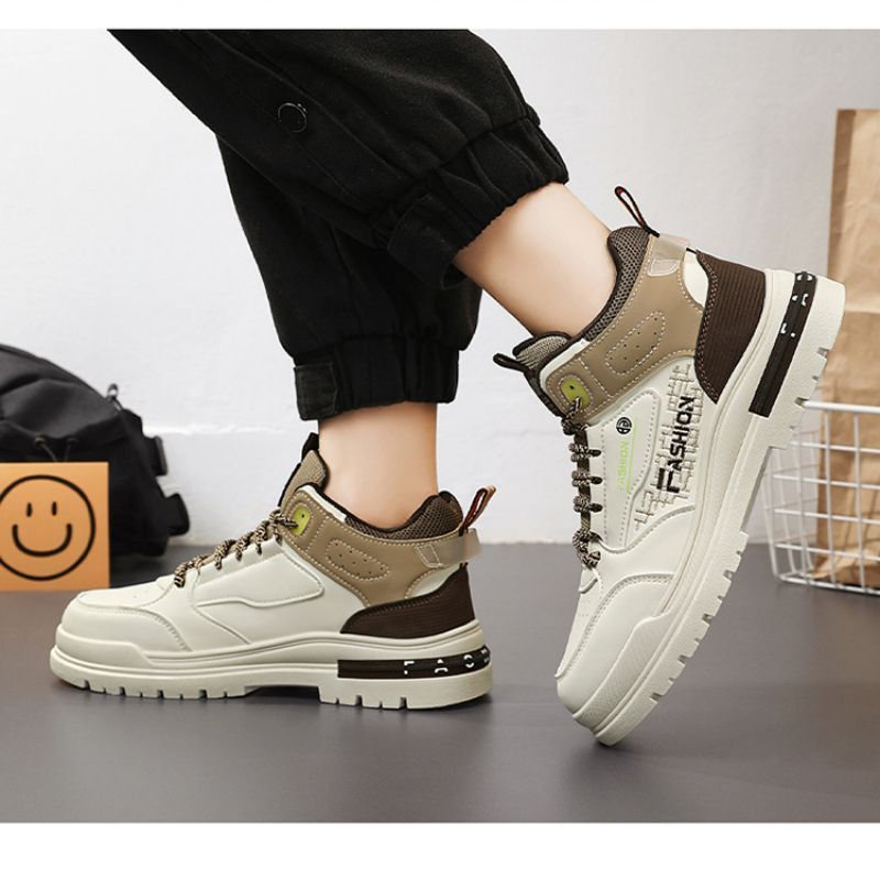 Men's comfortable breathable high top small white shoes thick soled sports casual board shoes Skateboarding