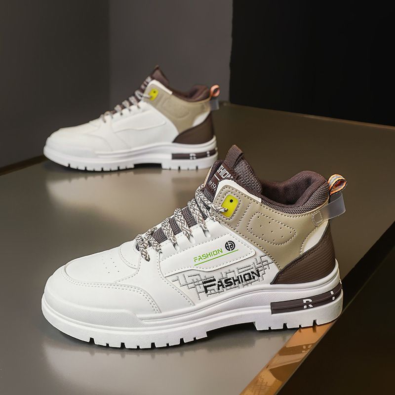 Men's comfortable breathable high top small white shoes thick soled sports casual board shoes Skateboarding