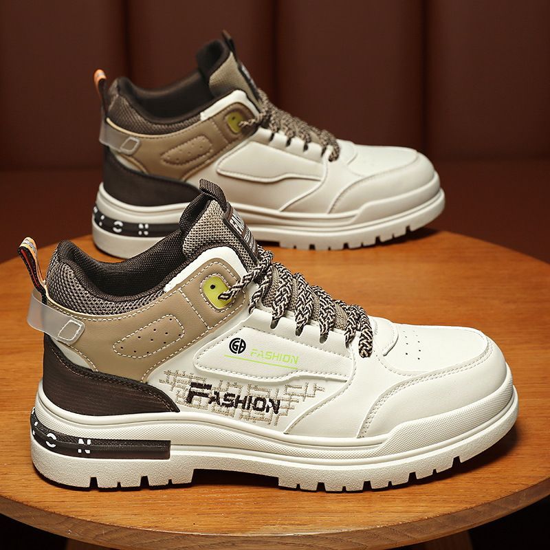 Men's comfortable breathable high top small white shoes thick soled sports casual board shoes Skateboarding