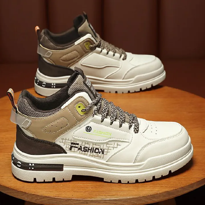 Men's comfortable breathable high top small white shoes thick soled sports casual board shoes Skateboarding