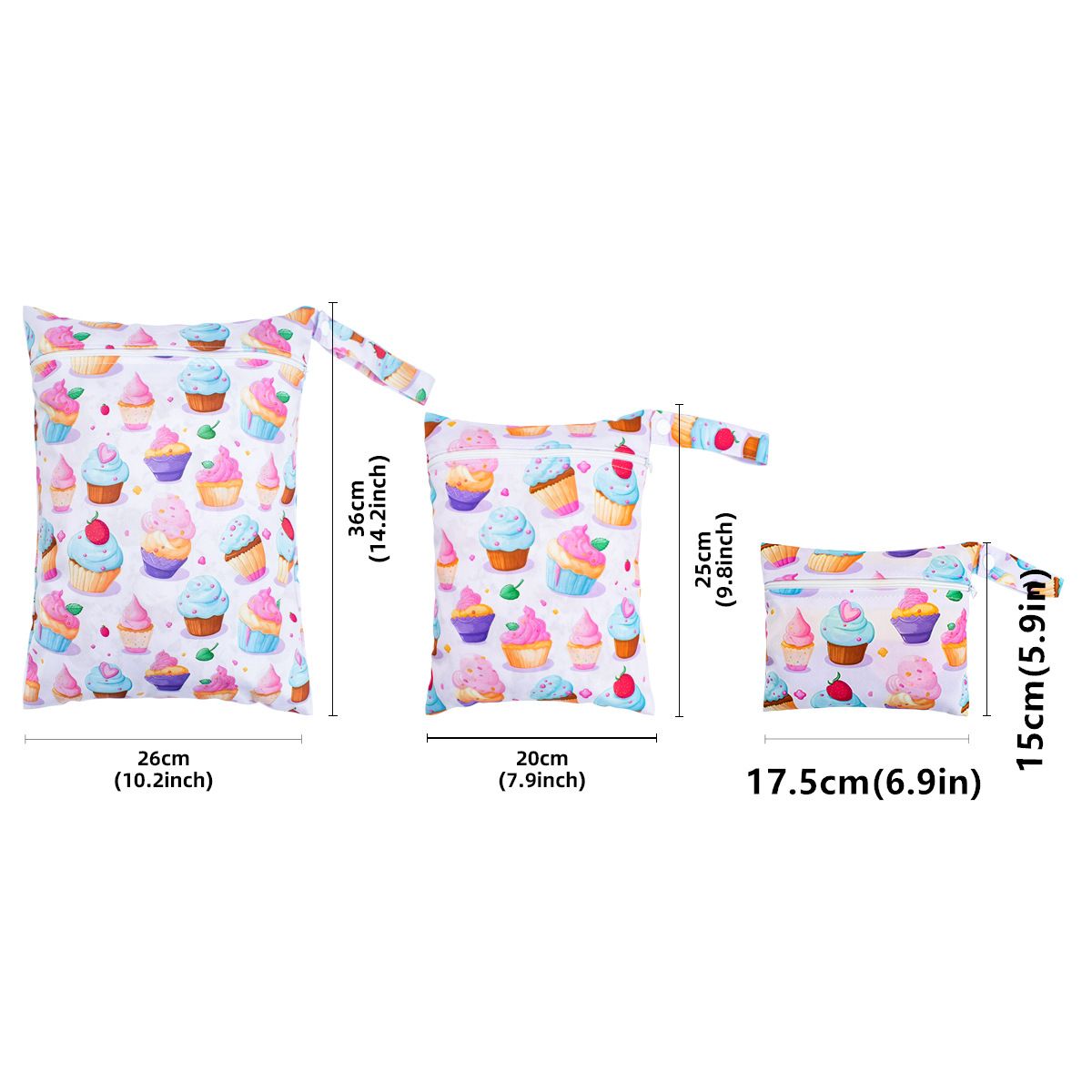 3pcs/set single zipper single pocket waterproof storage bag, baby washable diaper bag