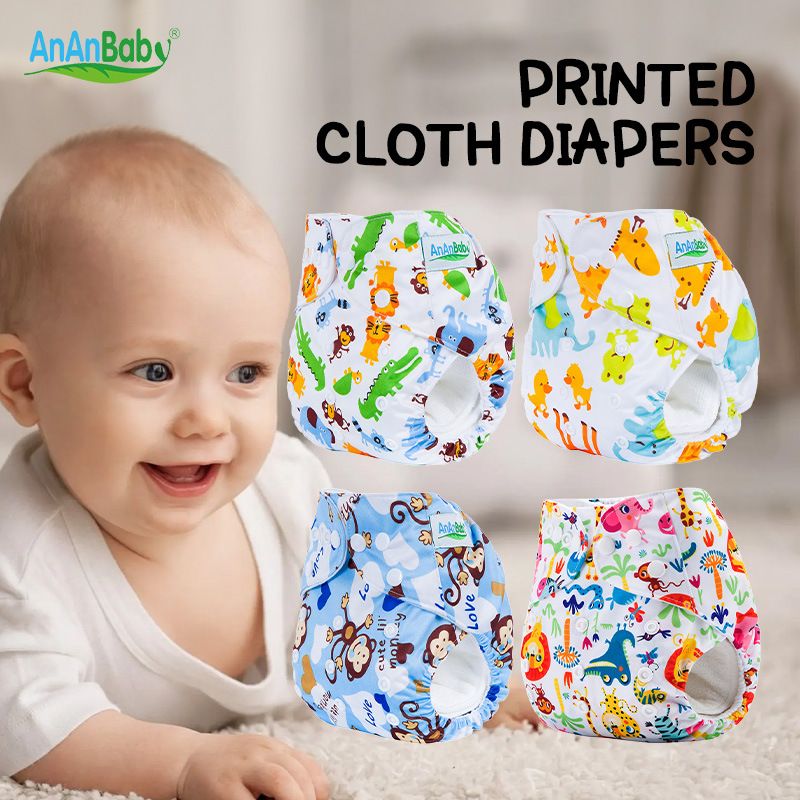 2pcs/set washable printed baby diaper, suitable for 3-15KG babies, leak proof and breathable diaper, baby cloth diaper