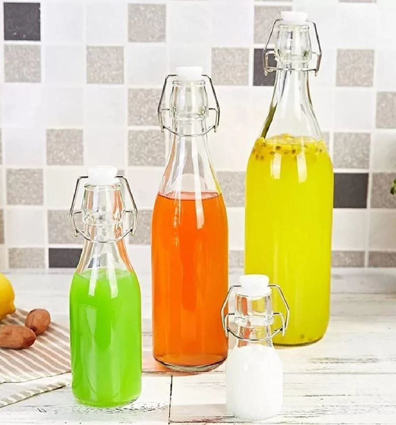 Air Tight Beverage Glass Bottle with Flip Clip Swing Lock Top