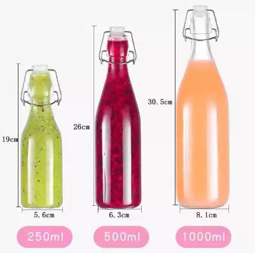 Air Tight Beverage Glass Bottle with Flip Clip Swing Lock Top