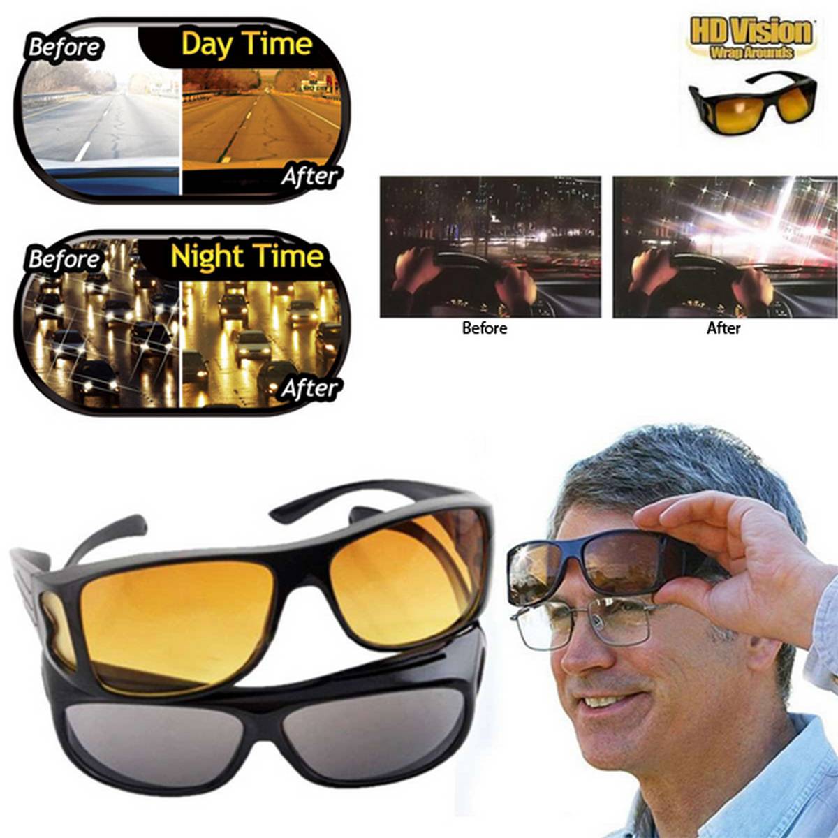 HD Night & Day Vision Wraparound Sports Driving Sunglasses/Goggles