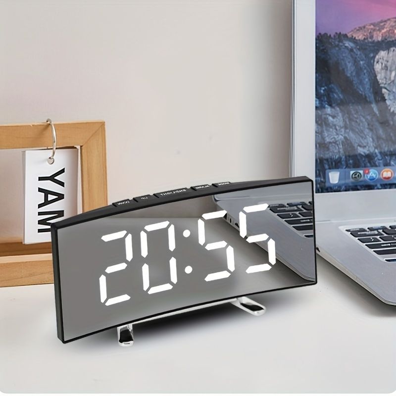 Bedside Office Mirror Curved 7'' Screen LED Digital Clock