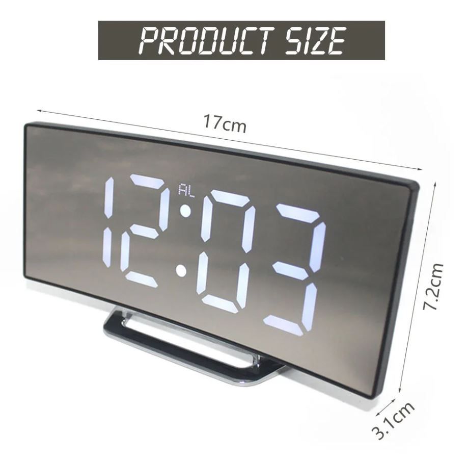 Bedside Office Mirror Curved 7'' Screen LED Digital Clock