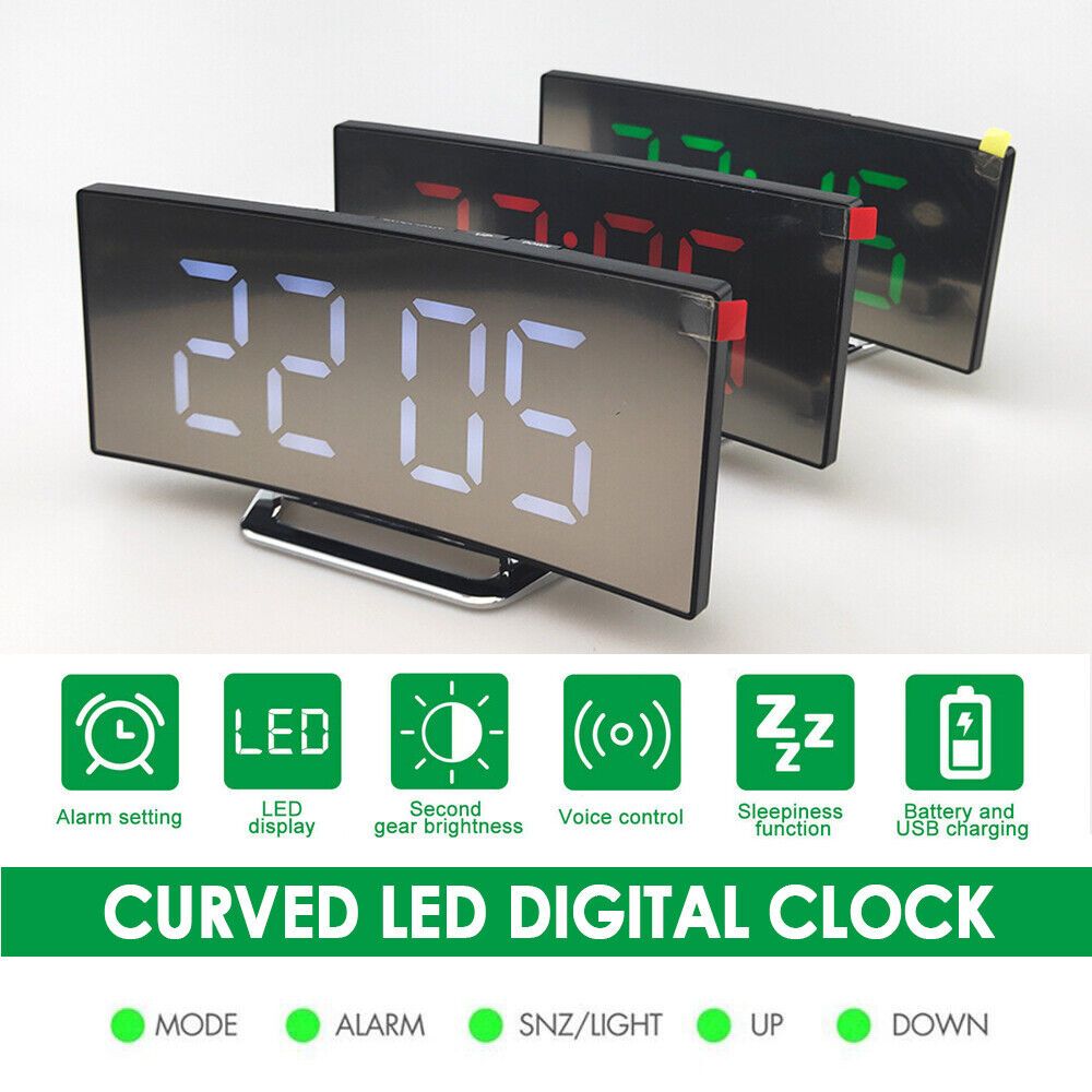 Bedside Office Mirror Curved 7'' Screen LED Digital Clock