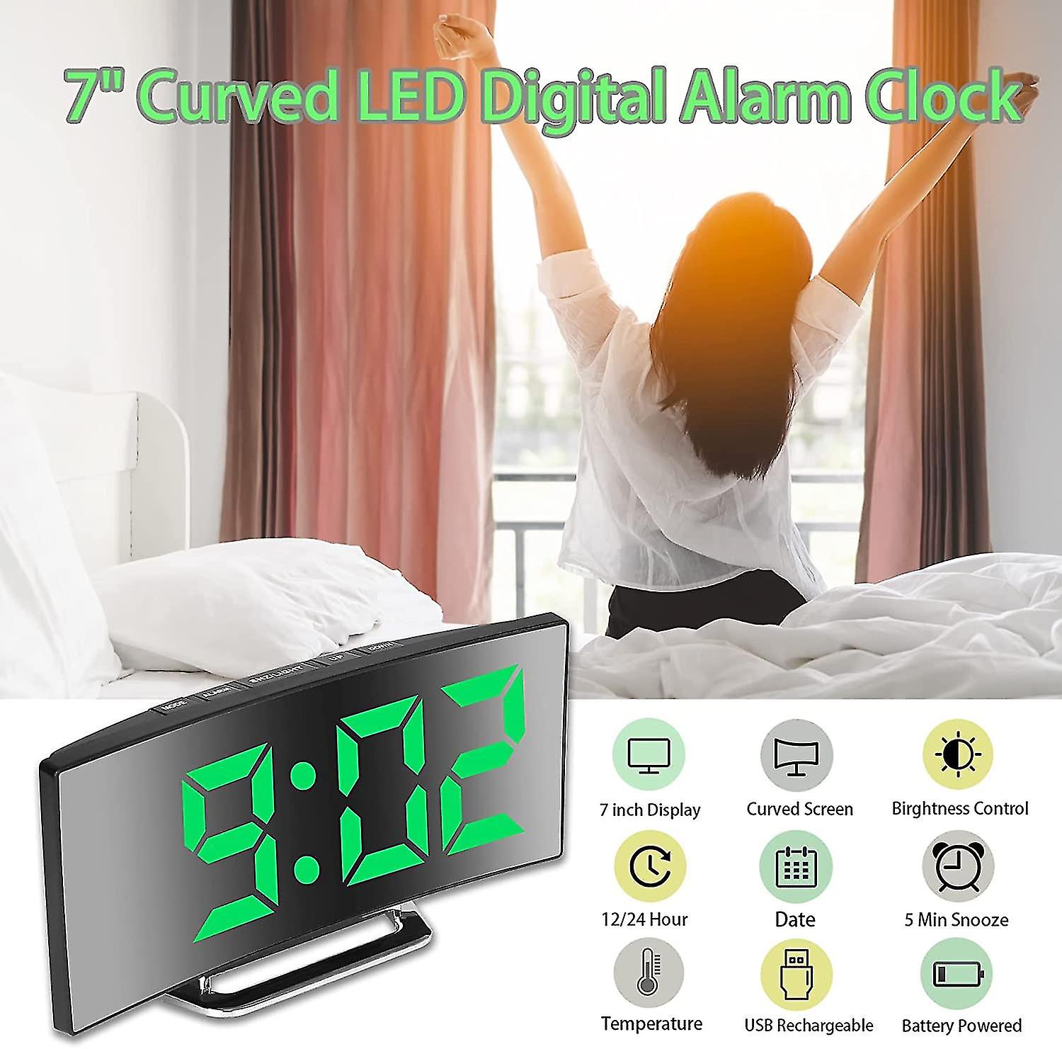 Bedside Office Mirror Curved 7'' Screen LED Digital Clock
