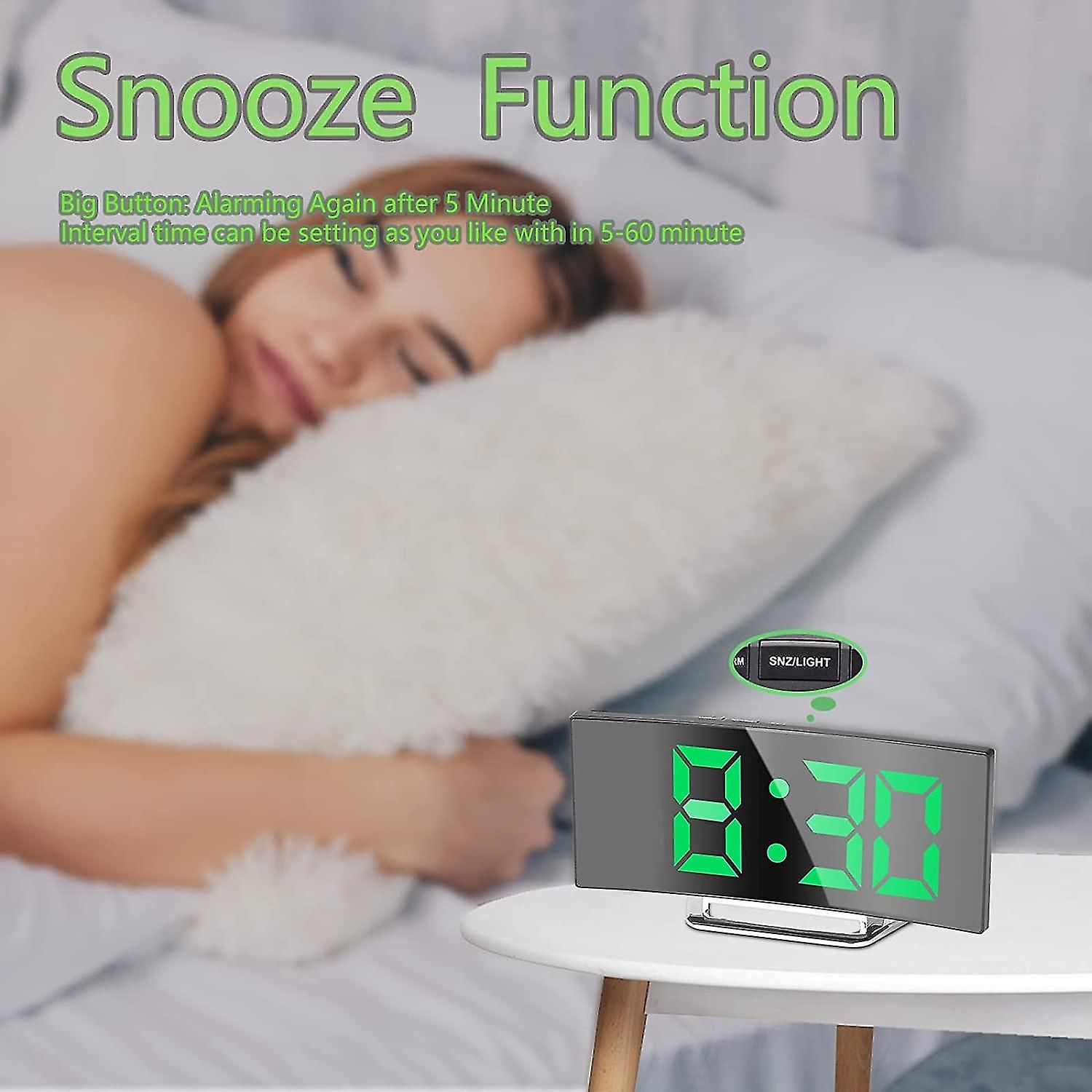 Bedside Office Mirror Curved 7'' Screen LED Digital Clock