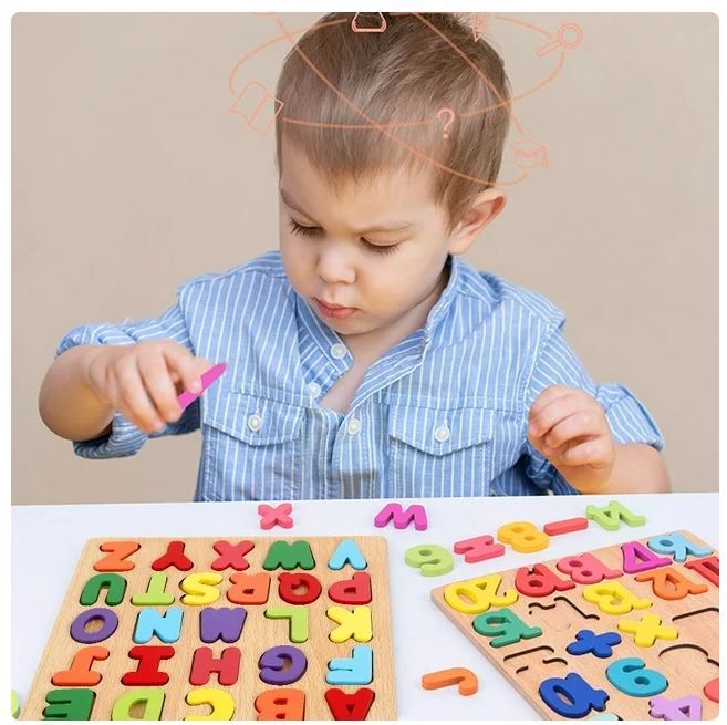 Wooden Alphabet Letters & Numbers Puzzle Toy for Kids – Early Learning Educational Board