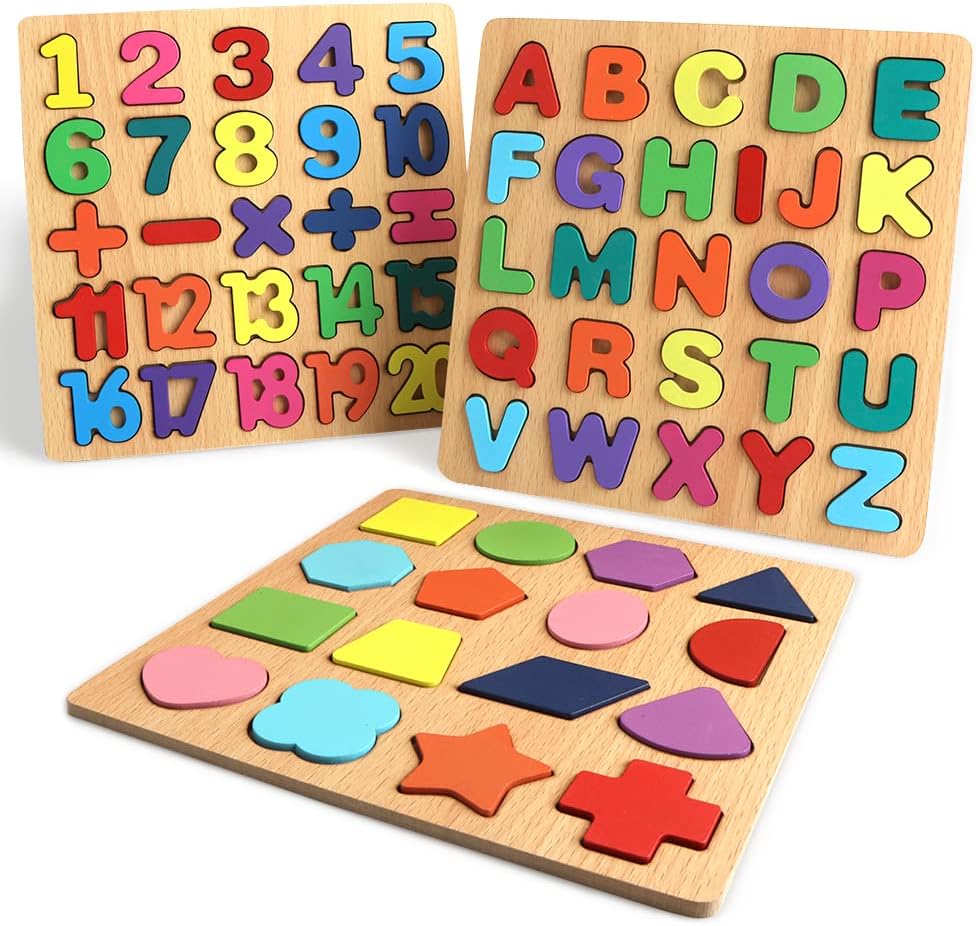 Wooden Alphabet Letters & Numbers Puzzle Toy for Kids – Early Learning Educational Board