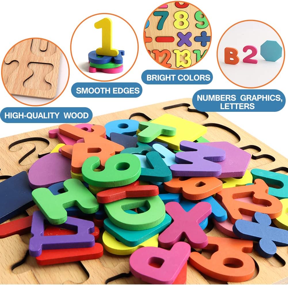 Wooden Alphabet Letters & Numbers Puzzle Toy for Kids – Early Learning Educational Board