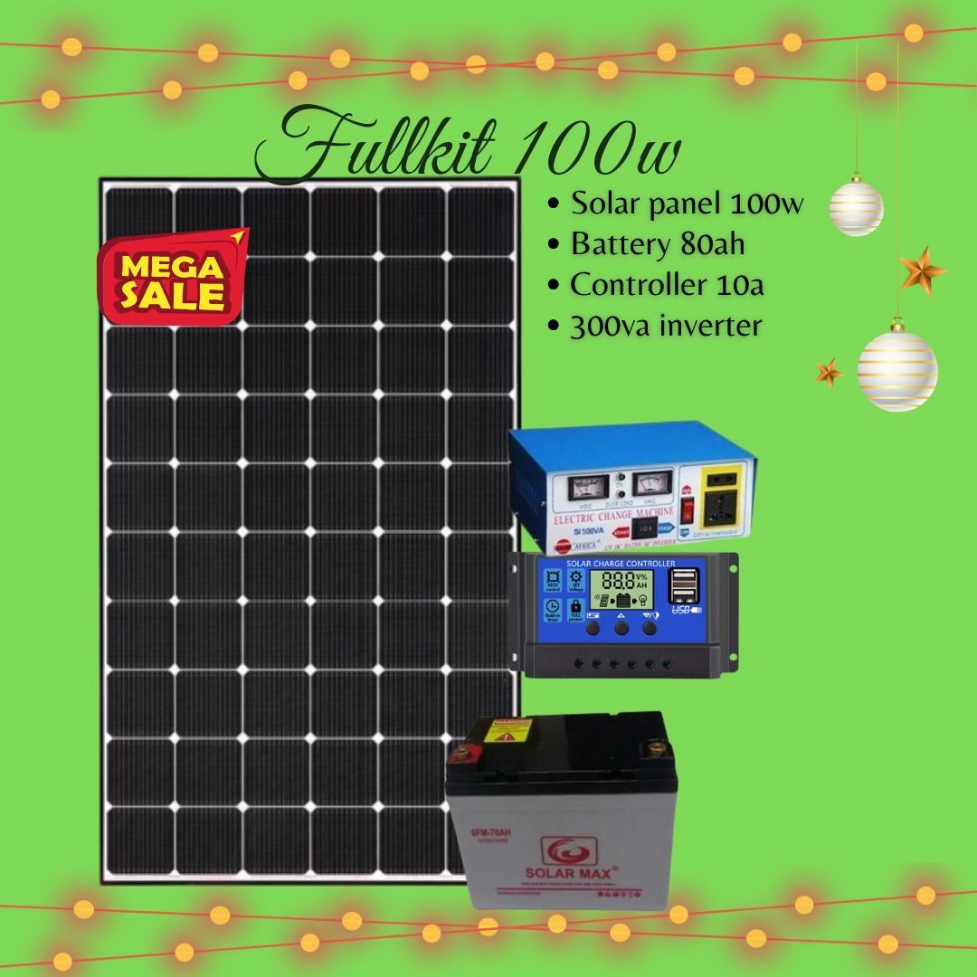 100W Solar Kit with 80Ah Battery, 300VA Inverter & 10A Controller | Off-Grid Power System