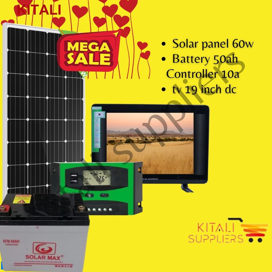 60W Solar Kit with 50Ah Battery, 10A Controller & 19-inch TV | Off-Grid Power Solution