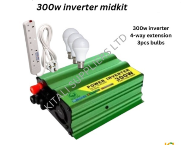 300W Inverter with 4-Way Extension and 3 LED Bulbs – Compact Home Power Kit
