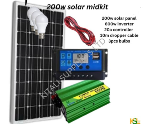 200W Solar Panel Kit with 600W Inverter, 20A Controller, 3 LED Bulbs & 10m Cable – Efficient Home Power Backup System