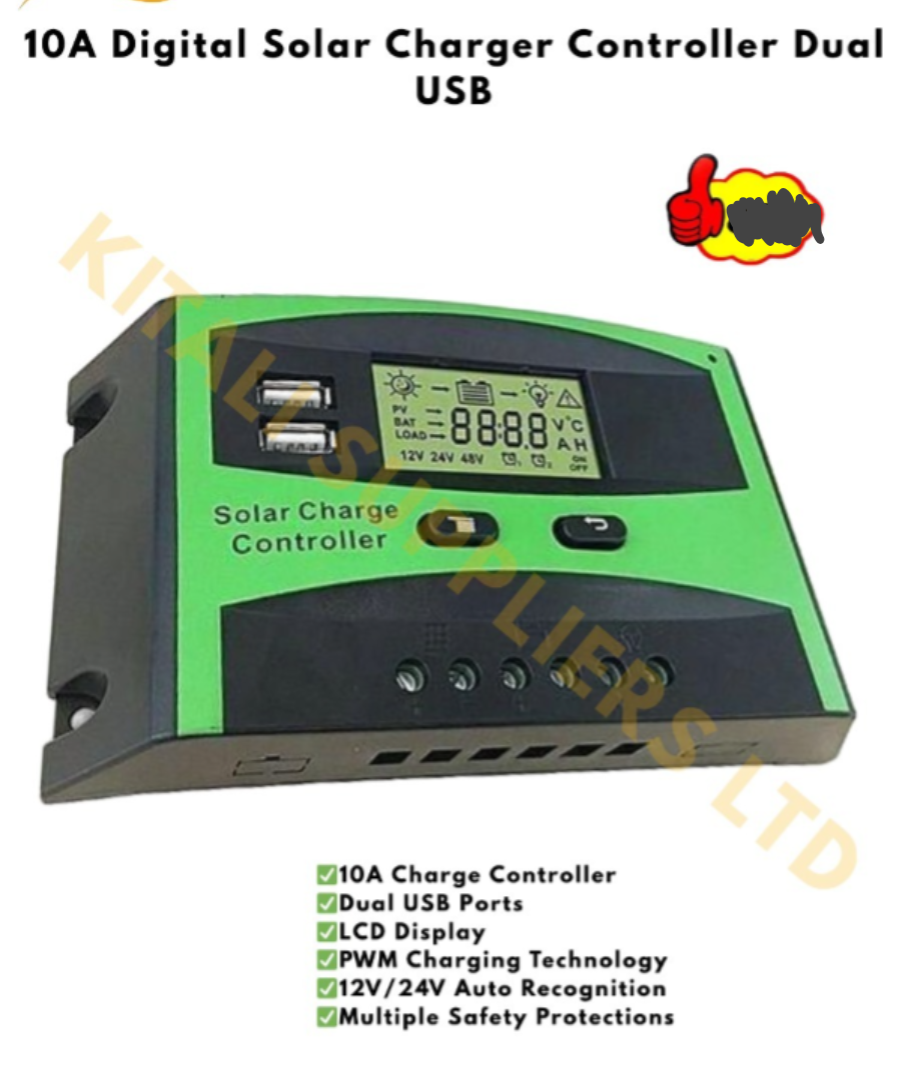 10A Digital Solar Charger Controller with Dual USB Ports – Efficient Solar Power Management
