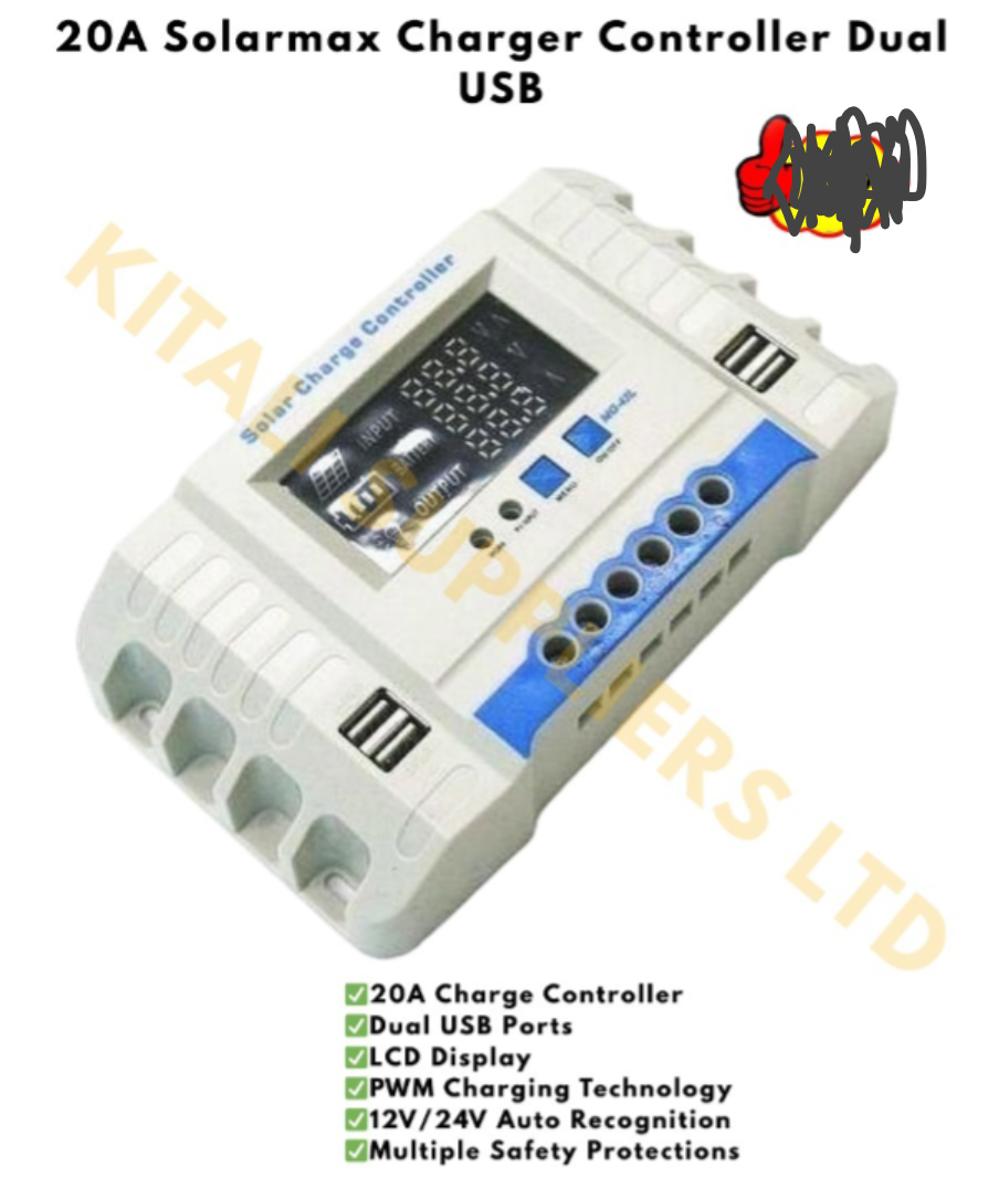 20A Digital Solar Charge Controller with Dual USB – Smart Solar Power Regulator