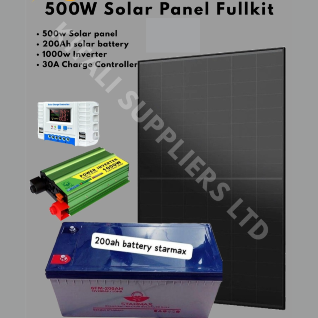 500W Solar Panel Kit with 200Ah Battery, 1000W Inverter & 30A Controller