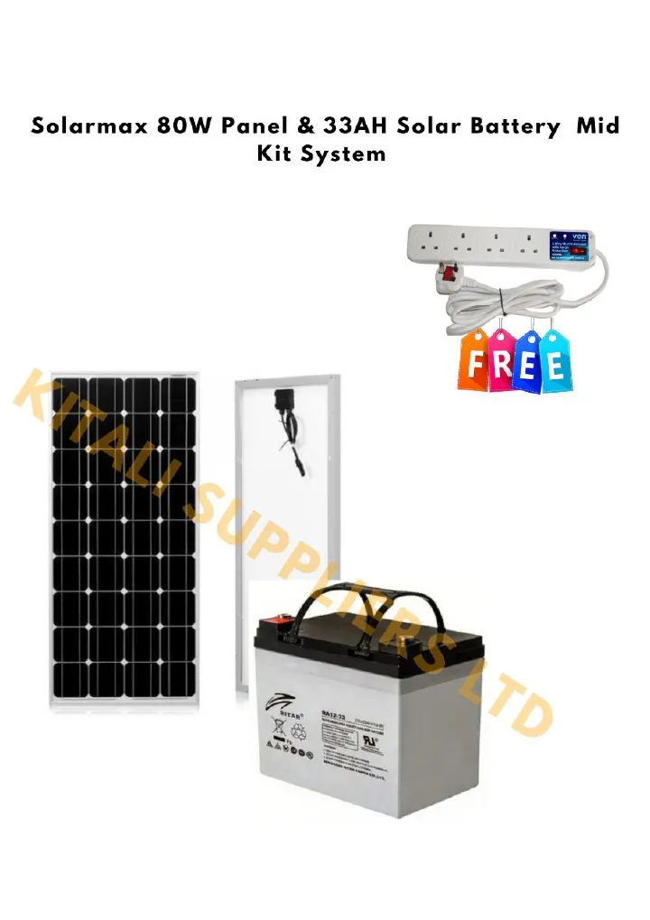 80W Solar Panel with 33Ah Ritar Battery & 4-Way Extension – Complete Solar Power Kit