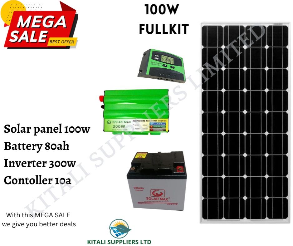 100W Solar Panel with 80Ah Battery, 300W Inverter & 10A Charge Controller – Complete Off-Grid Solar Power Kit for Home Backup, Camping & Outdoor Use