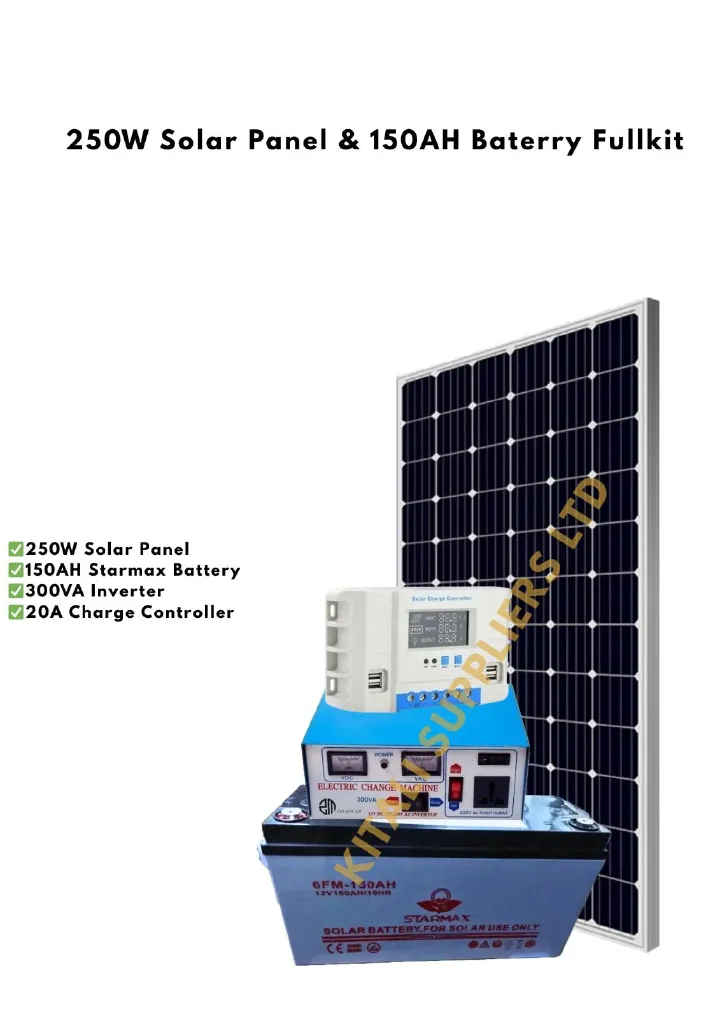 Complete Solar Power Kit – 250W Solar Panel, 150AH Starmax Battery, 300VA Inverter & 20A Charge Controller for Home or Backup Use.
