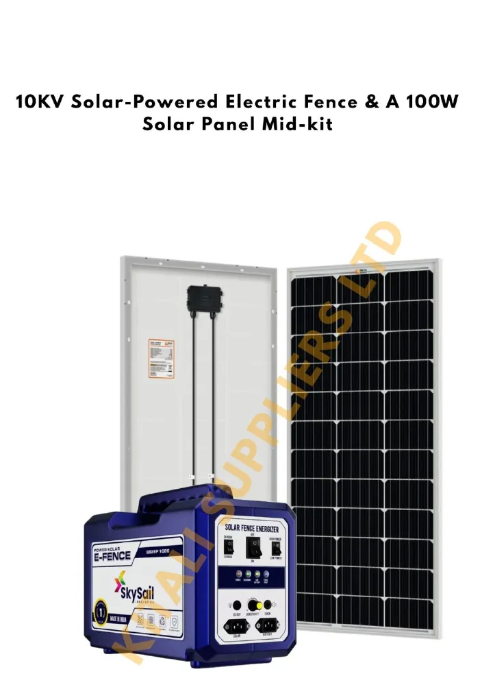 10KV Solar Electric Fence Mid-Kit with 100W Solar Panel – Complete Farm & Property Security | Powerful Sustainable Long-Range Fencing System.