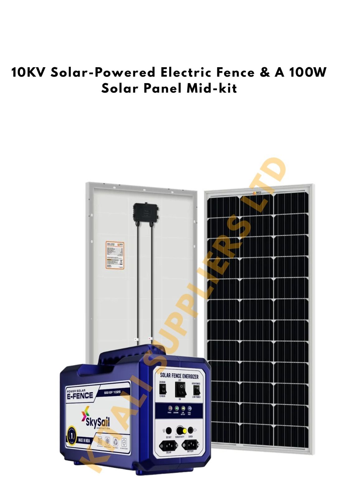 10KV Solar Electric Fence Mid-Kit with 100W Solar Panel – Complete Farm & Property Security | Powerful Sustainable Long-Range Fencing System.