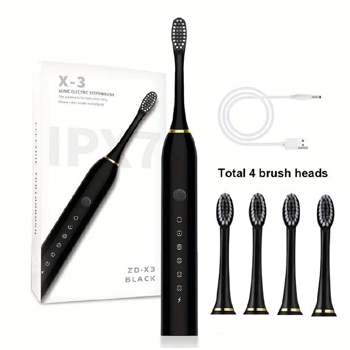 Ultrasonic Electric Toothbrush Rechargeable USB Waterproof Sonic Automatic Tooth Brush with 6 Modes 4 Brush Heads