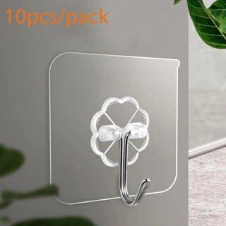10Pcs Transparent Hooks Strong Self Adhesive Wall Hangers Suction Heavy Load Rack Punch-free Waterproof Kitchen Bathroom Hook