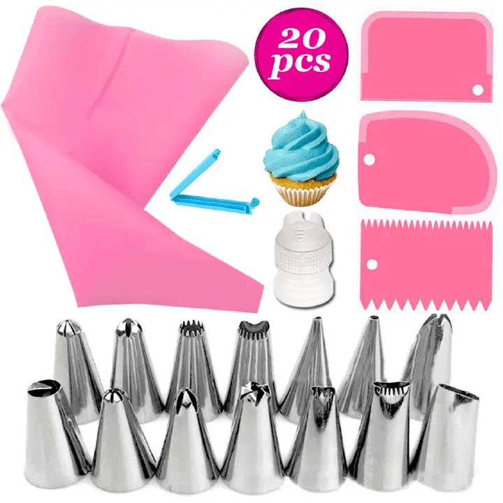 20Pcs/Set DIY Cake Set Decorating Tools Flower Icing Piping Nozzle Piping Bag Pastry Spouts Cream Cupcake Tips Cupcake Cookies Couplers Baking Accessories