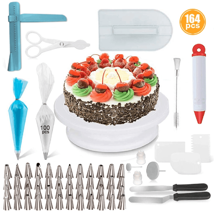 164PCS/Set Multifunction Cake Turntable Set Cake Decorating Tools Kit Pastry Nozzle Dessert Baking