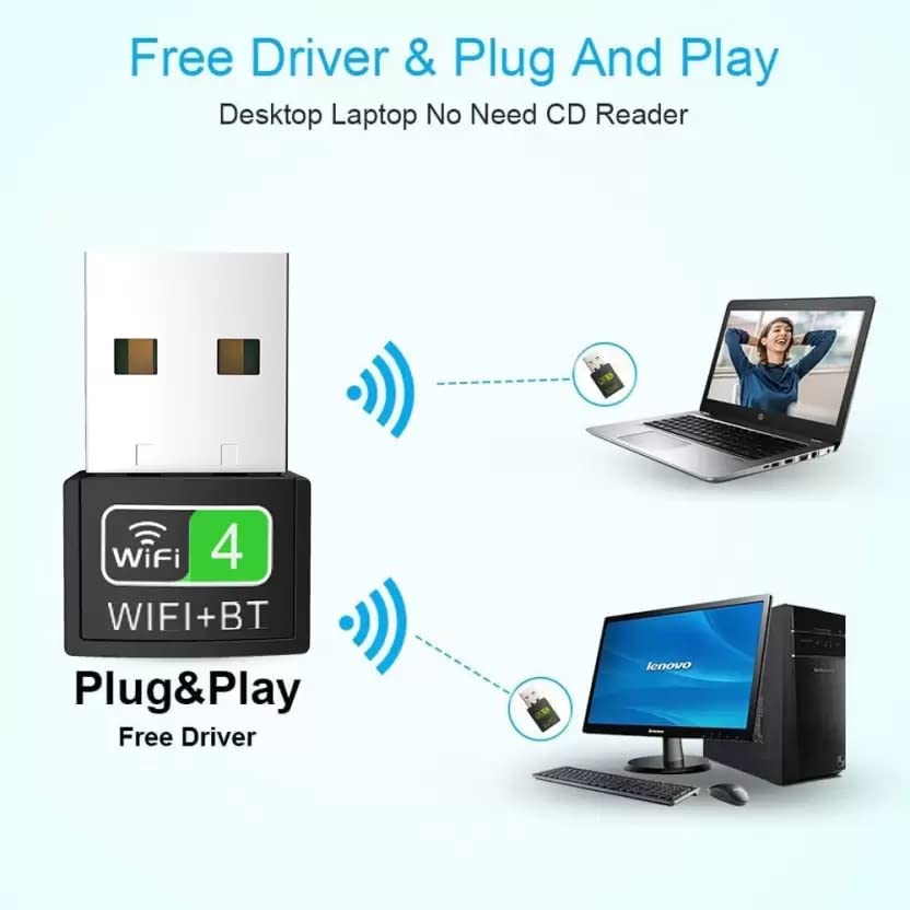 Bluetooth and WiFi Adapter for PC Laptop Desktop, WiFi Bluetooth Dongle 2 in 1, WiFi + Bluetooth Dongle