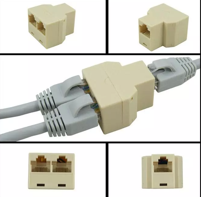RJ45 Splitter Connector Adapter 2 Pack, USB to RJ45 Port Dual Female 1 to 2 8P8C Ethernet Plug LAN Network Socket Adapter for Cat5, Cat5e, Cat6, Cat7