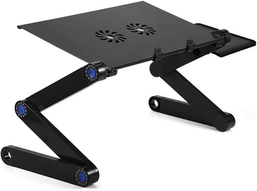 Laptop Stand T8 Adjustable Multi Functional Laptop Table for Bed Portable Lap Desk Foldabl Workstation Notebook Riser with Dual Cooling Fans and Detachable Mousepad Tray
