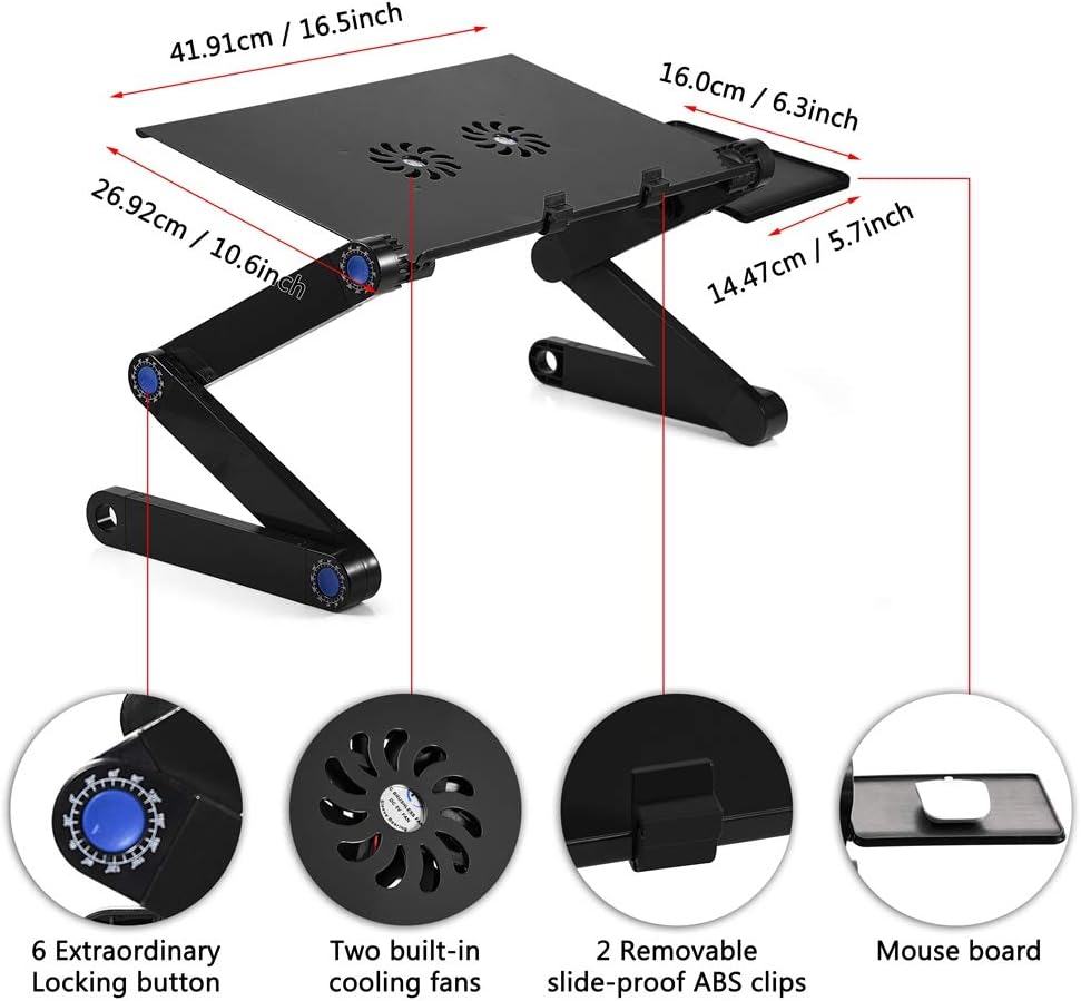 Laptop Stand T8 Adjustable Multi Functional Laptop Table for Bed Portable Lap Desk Foldabl Workstation Notebook Riser with Dual Cooling Fans and Detachable Mousepad Tray