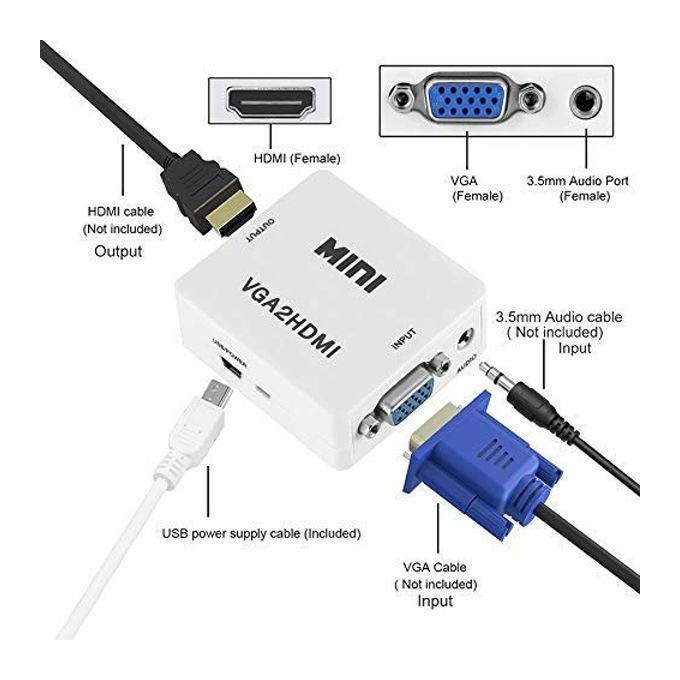 VGA To HDMI Converter Adapter 1080P High Definition Mini Vga to Hdmi Cable HD Desktop Laptop TV Projector