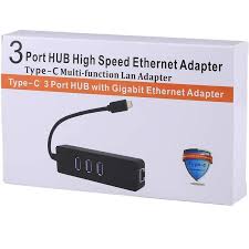 Type C HUB With Gigabit Ethernet Adapter, USB C to Ethernet Converter USB C 3.0 to RJ45 Network Adapter With 3 USB Ports